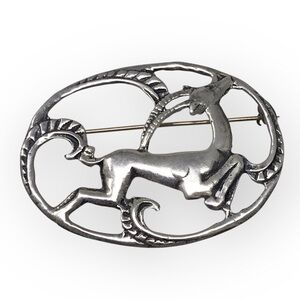 Vintage Sterling Silver Leaping  Gazelle Brooch Pin Deer Art Nouveau Style